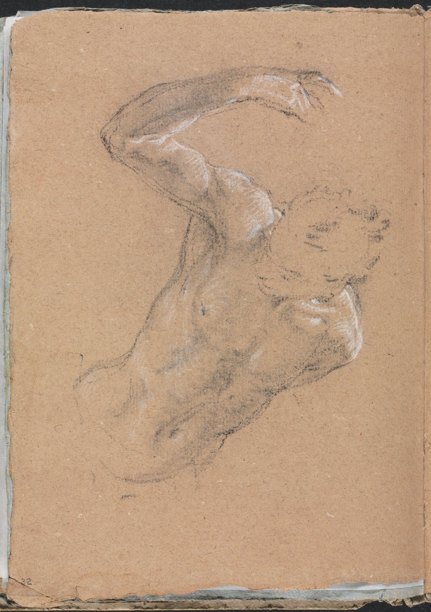 Verona Sketchbook: Nu masculino com o braço direito levantado (página 32) de Francesco Lorenzi
