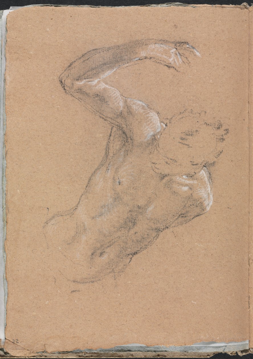 Verona Sketchbook: Nu masculino com braço direito levantado, páginas 32, 1760. de Francesco Lorenzi