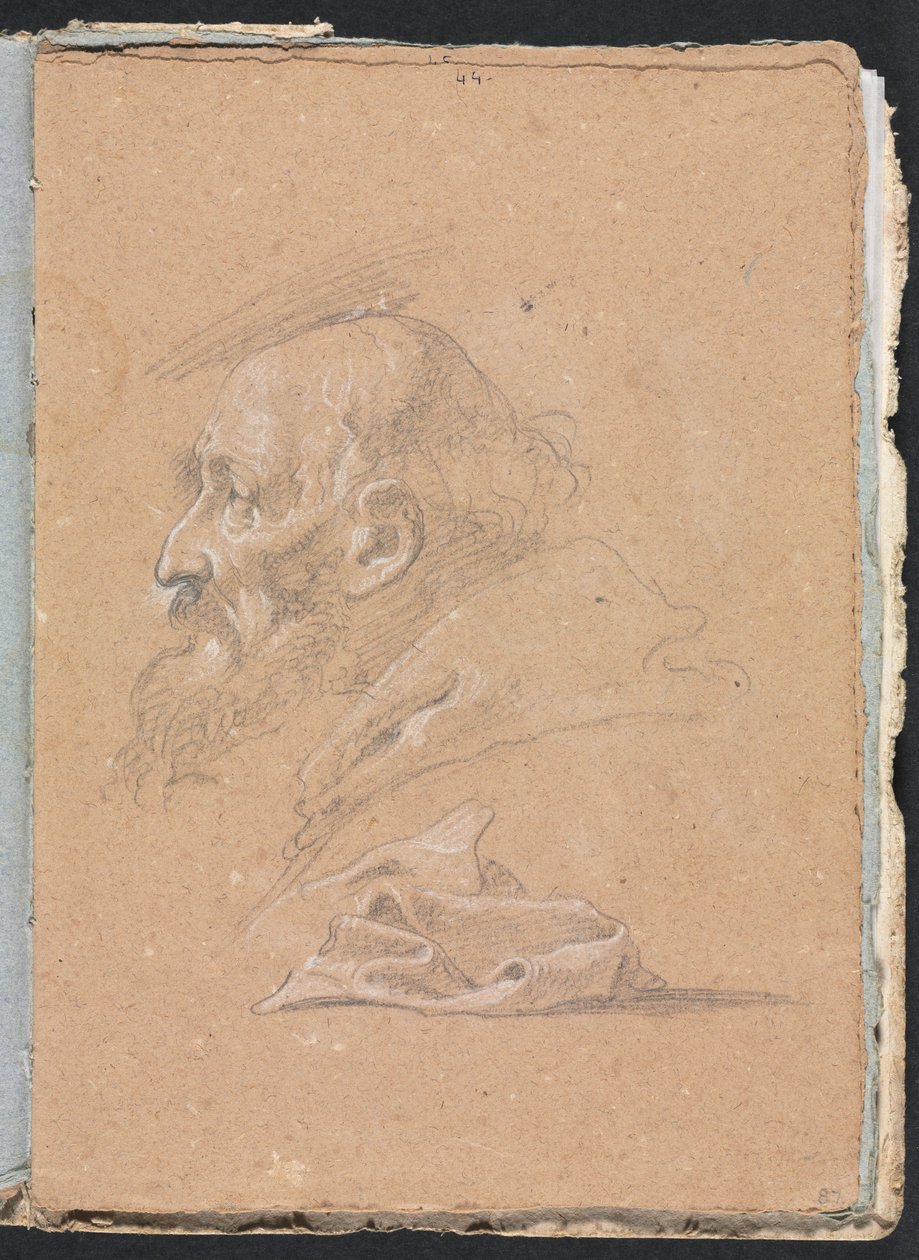 Caderno de desenho de Verona: Monge de perfil com cortinas, páginas 87, 1760. de Francesco Lorenzi