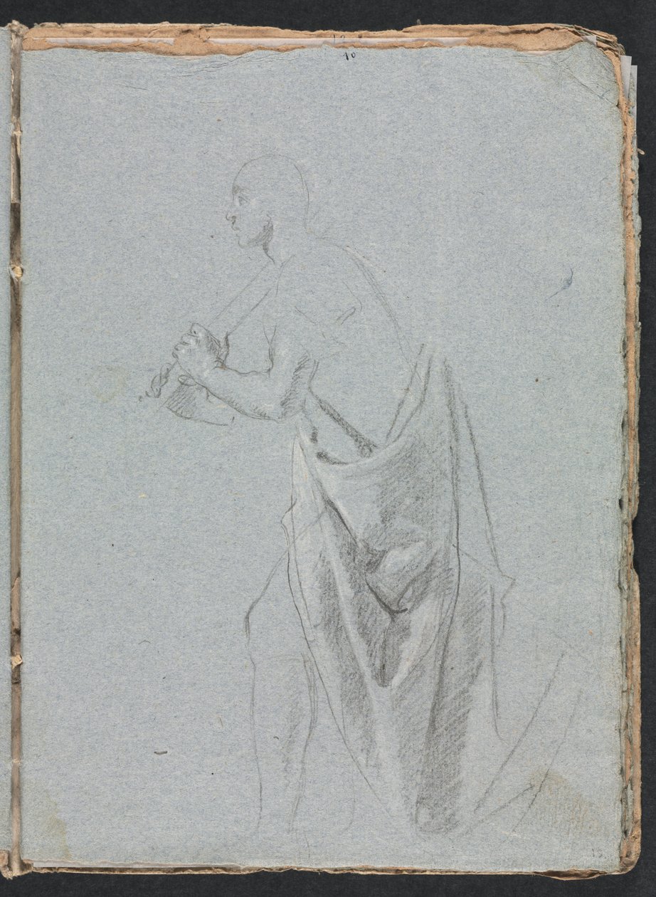 Verona Sketchbook: Homem em pé com cortinas, página 19, 1760. de Francesco Lorenzi