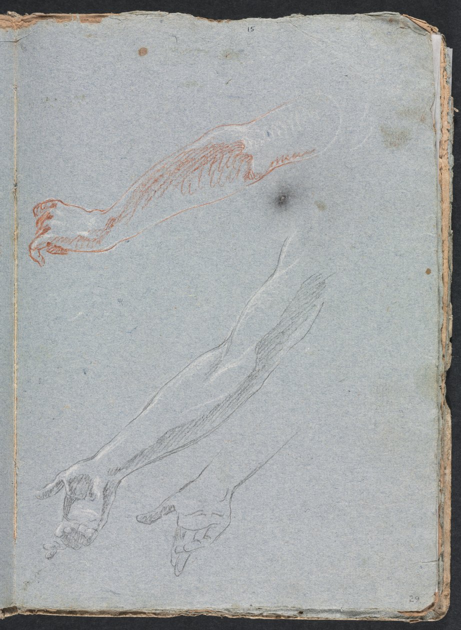 Caderno de desenho de Verona: Estudo das mãos e braços, página 29, 1760. de Francesco Lorenzi