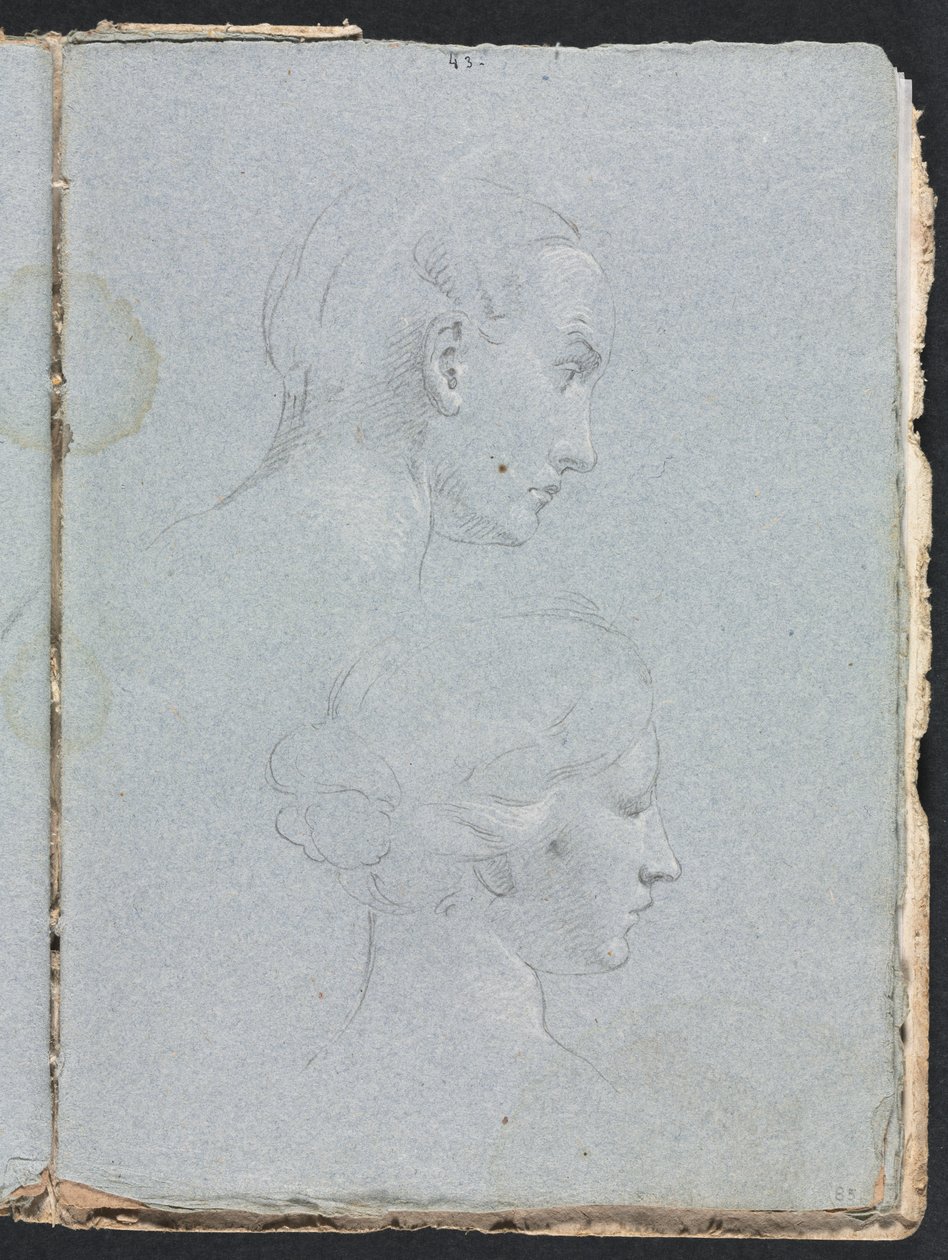 Verona Sketchbook: Duas cabeças, página 85, 1760. de Francesco Lorenzi