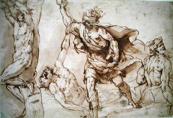 Estudos para o Martírio de São Sebastião e o Apedrejamento de Santo Estêvão (u.c. no papel) de Francesco Maffei