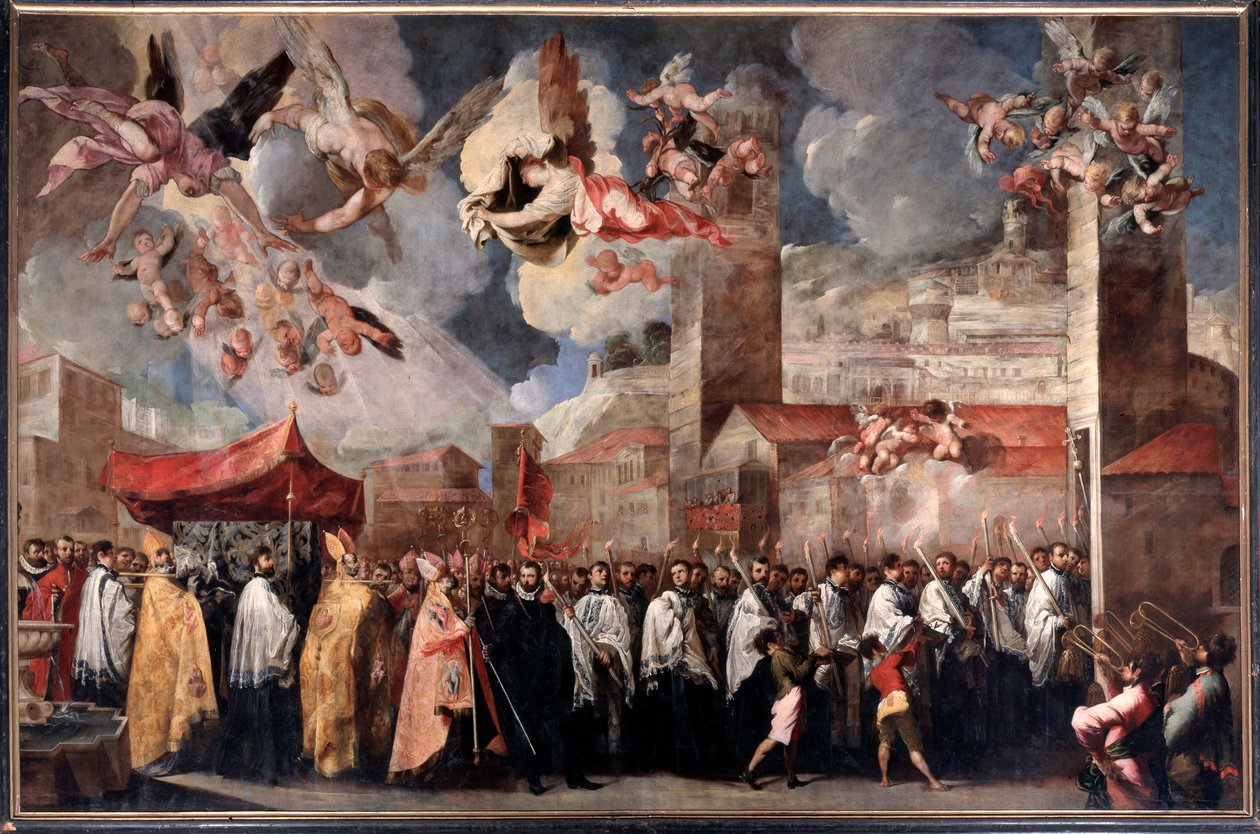 Tradução dos corpos de São Dominador, São Paulo e São Anastasius bispos de Brescia (Pintura, cerca de 1645-1646) de Francesco Maffei