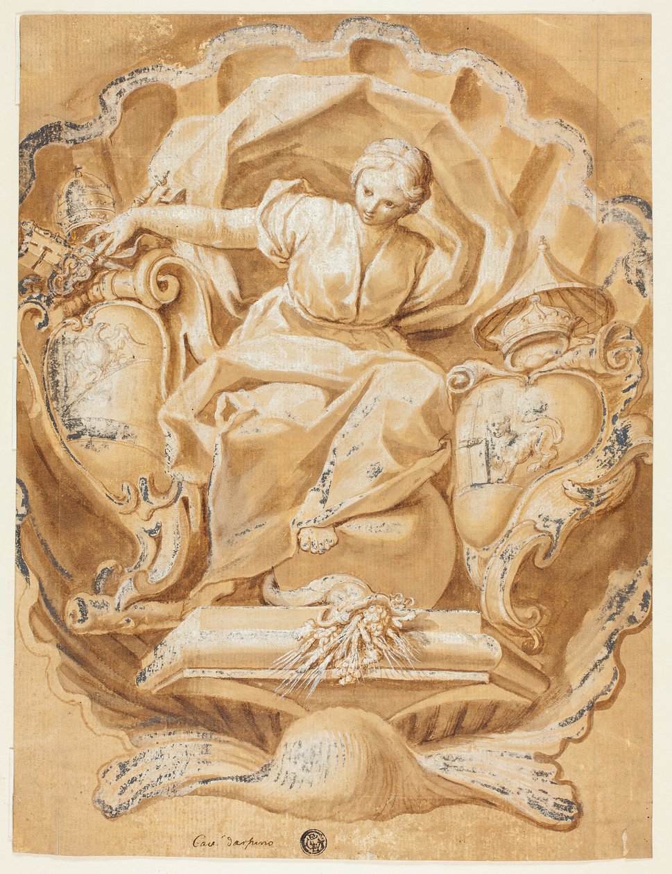Figura alegórica com armas de Alexandre VIII (Ottoboni) e armas do papado de Francesco Mancini