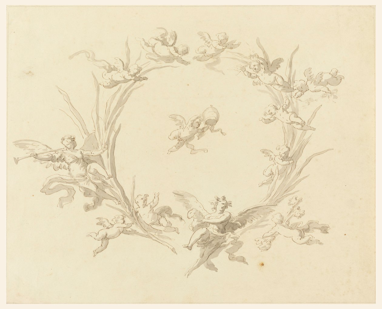 Desenho, Estudo para a decoração de um afresco, Palácio do Quirinal, Roma, 1815-16 de Francesco Manno