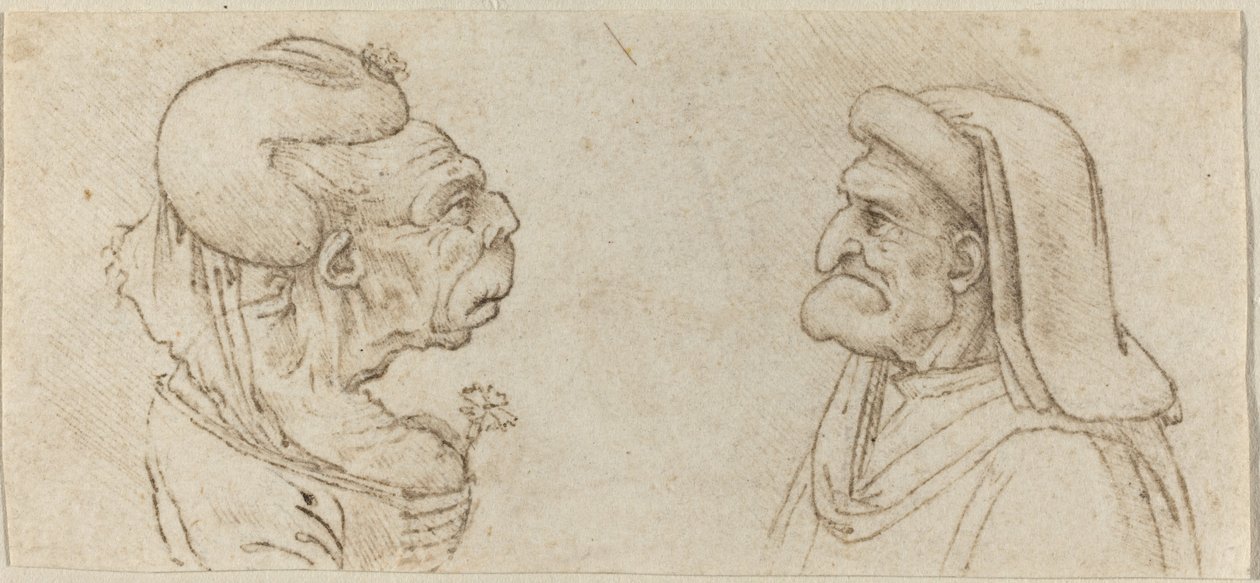 Duas cabeças grotescas de Francesco Melzi after Leonardo da Vinci
