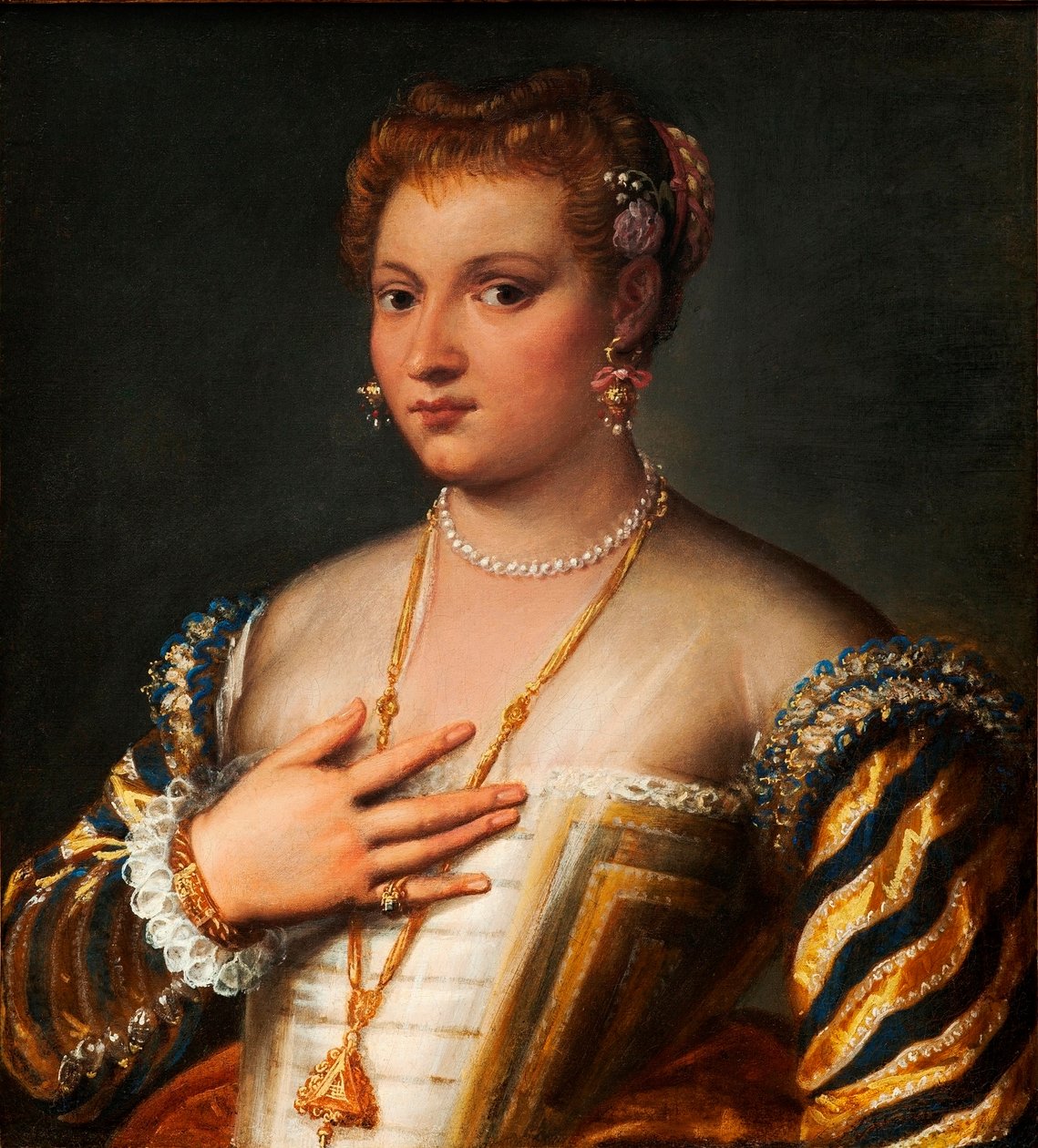 Retrato de uma jovem veneziana (óleo sobre tela) de Francesco Montemezzano