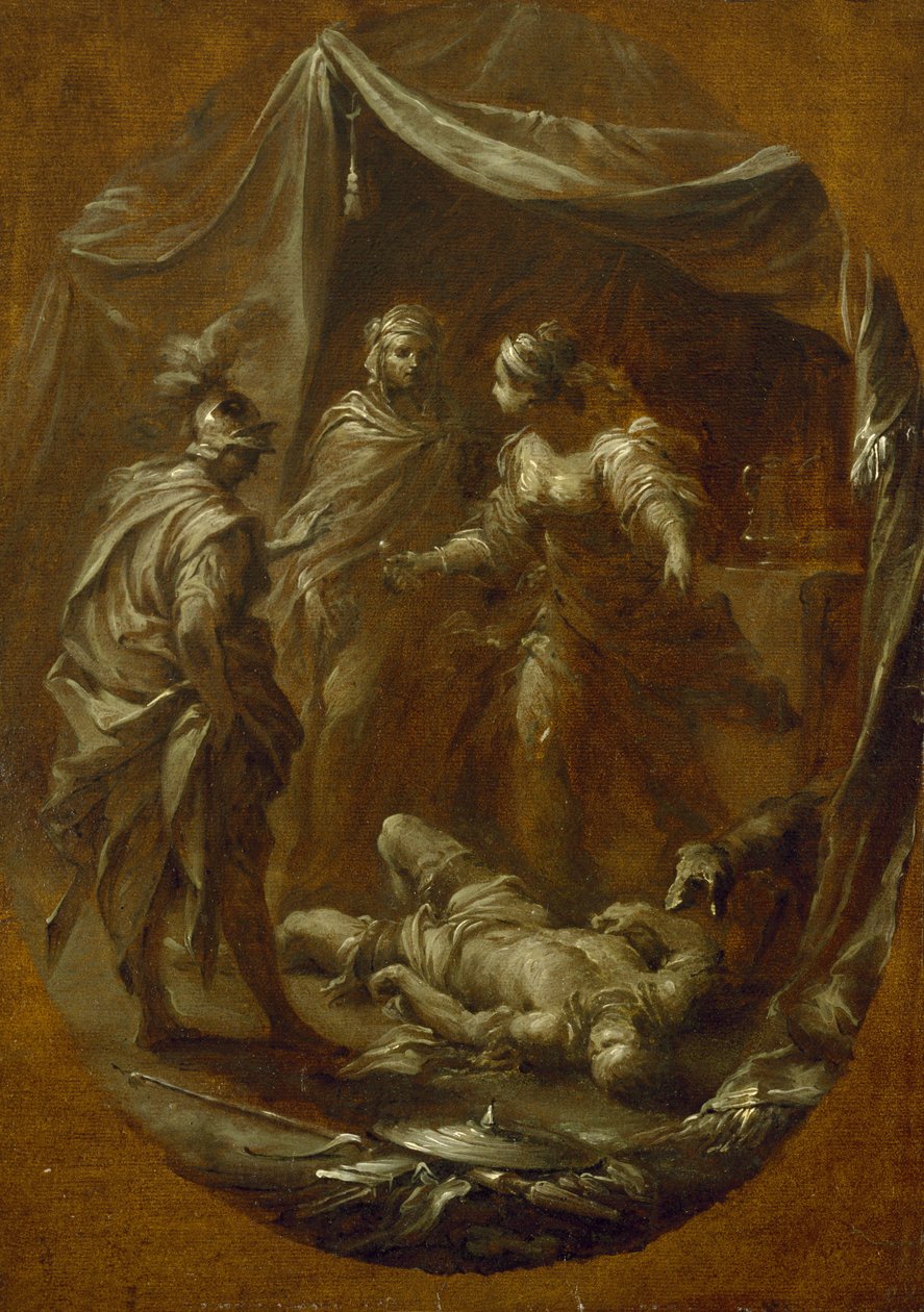 Jael e Sisera, c.1730 (óleo sobre papel, deitado sobre tela) de Francesco Monti