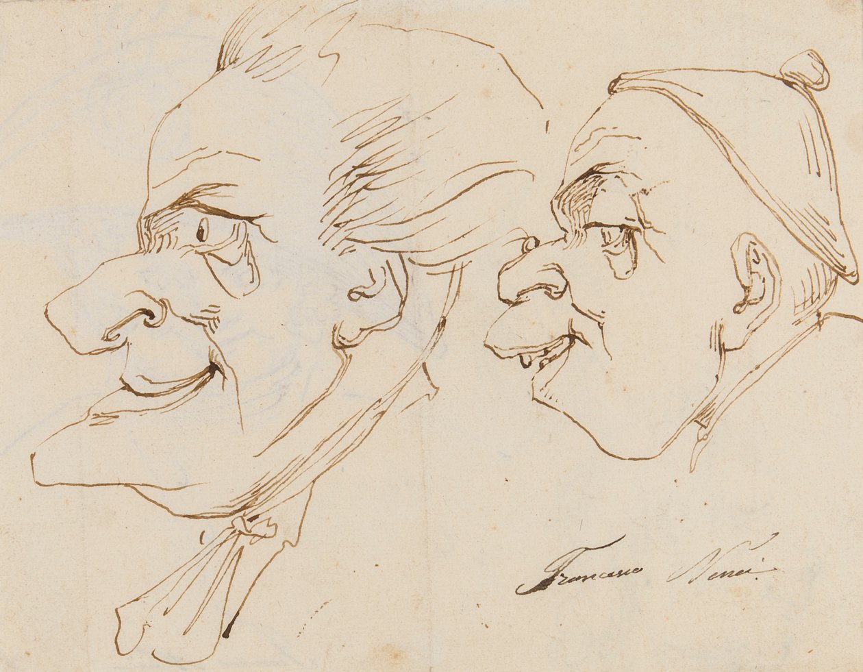 Página de caricaturas (lápis, caneta e tinta no papel) de Francesco Nenci