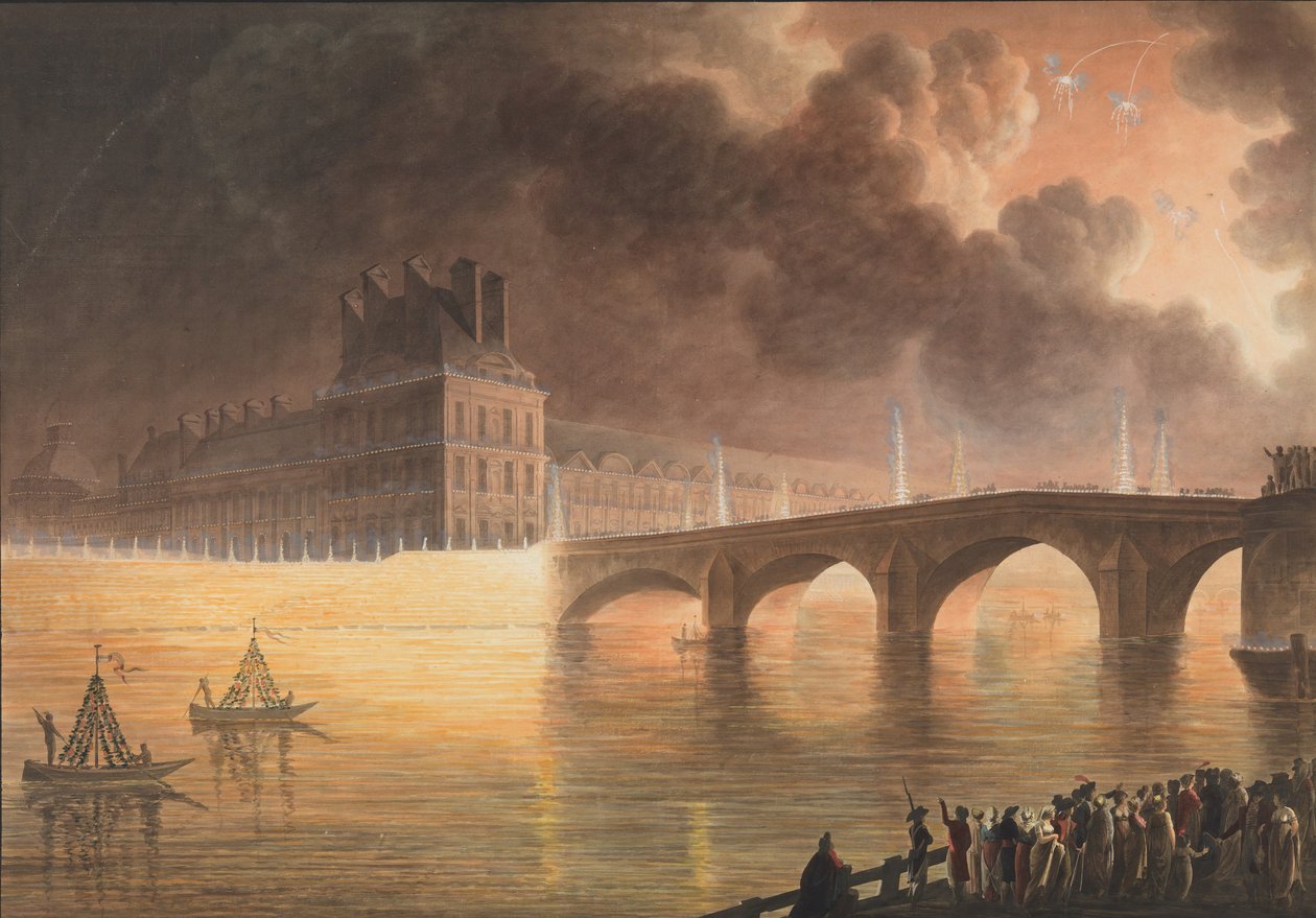 Festa da Paz Geral dada em Paris em 18 de Brumário. Ponte Real, 1801-2 de Francesco Piranesi