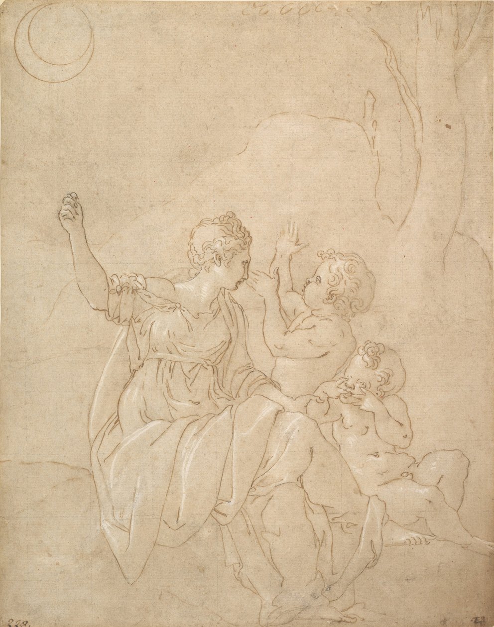 Figura feminina clássica Diana ou Vênus com dois bebês, ca. 1539-42. de Francesco Primaticcio