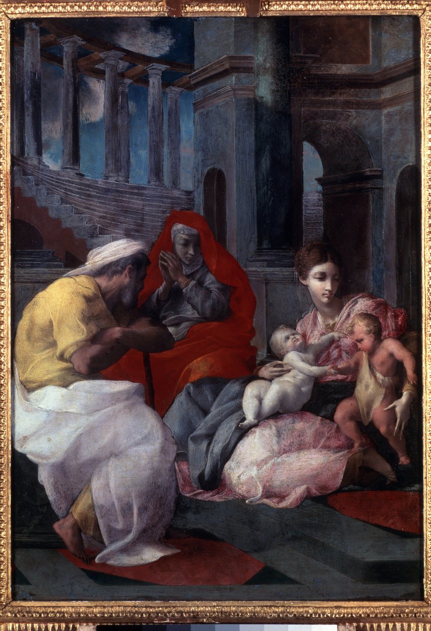 "La sainte Famille avec saint Jean Baptiste et sainte Elisabeth" (A Sagrada Família com João Baptista e Santa Isabel) Peinture de Francesco Primaticcio, dit Le Primatice (1504 - 1570) de Francesco Primaticcio