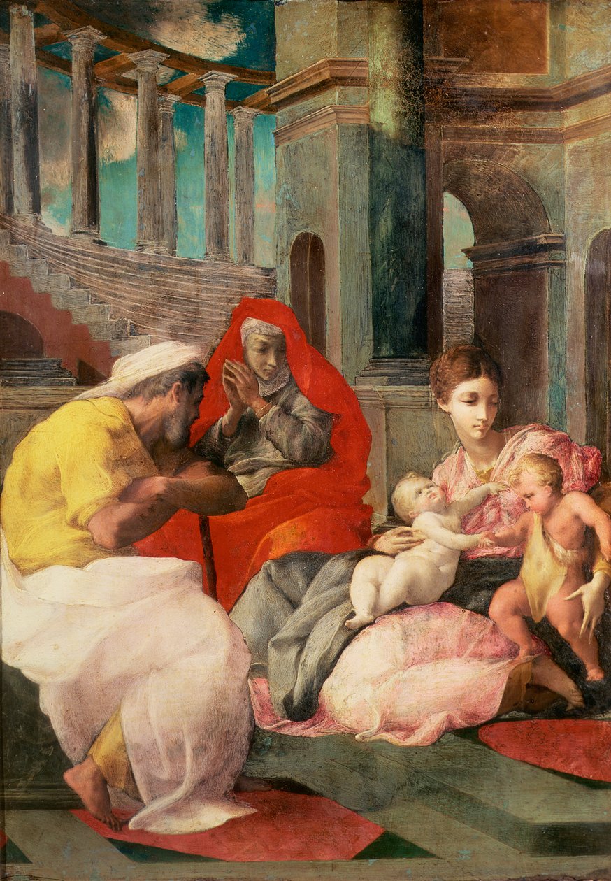 A Sagrada Família com Santa Isabel e São João Batista, 1541-3 (óleo sobre ardósia) de Francesco Primaticcio