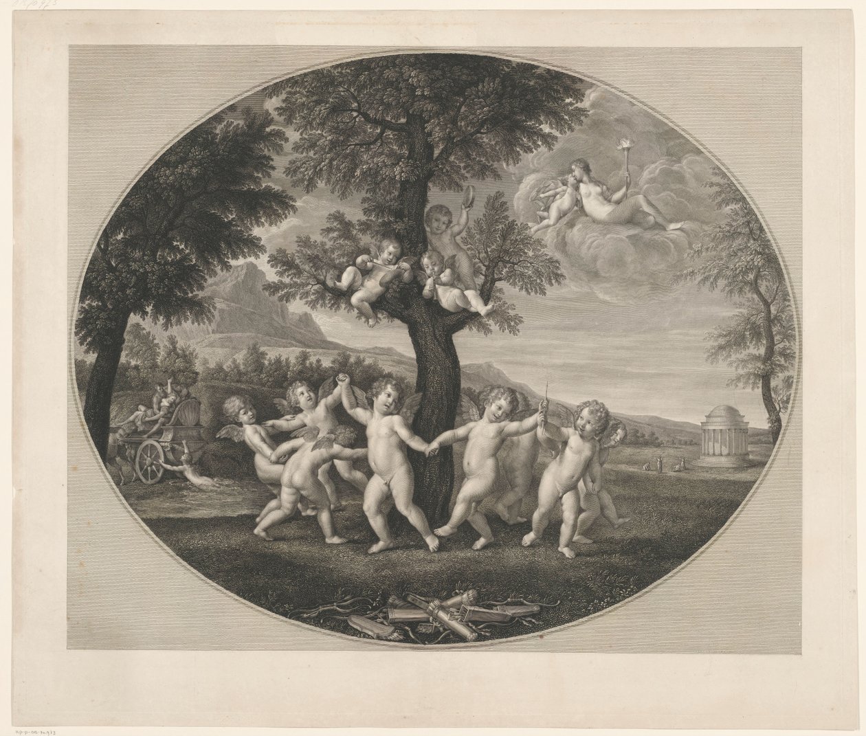 Putti a dançar à volta de uma árvore de Francesco Rosaspina