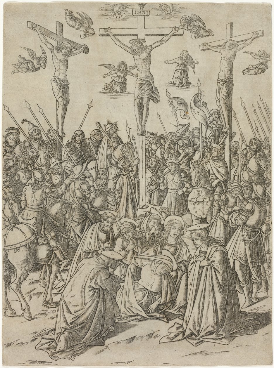 A Crucificação com os Dois Ladrões, placa dez da Vida da Virgem e Cristo de Francesco Rosselli