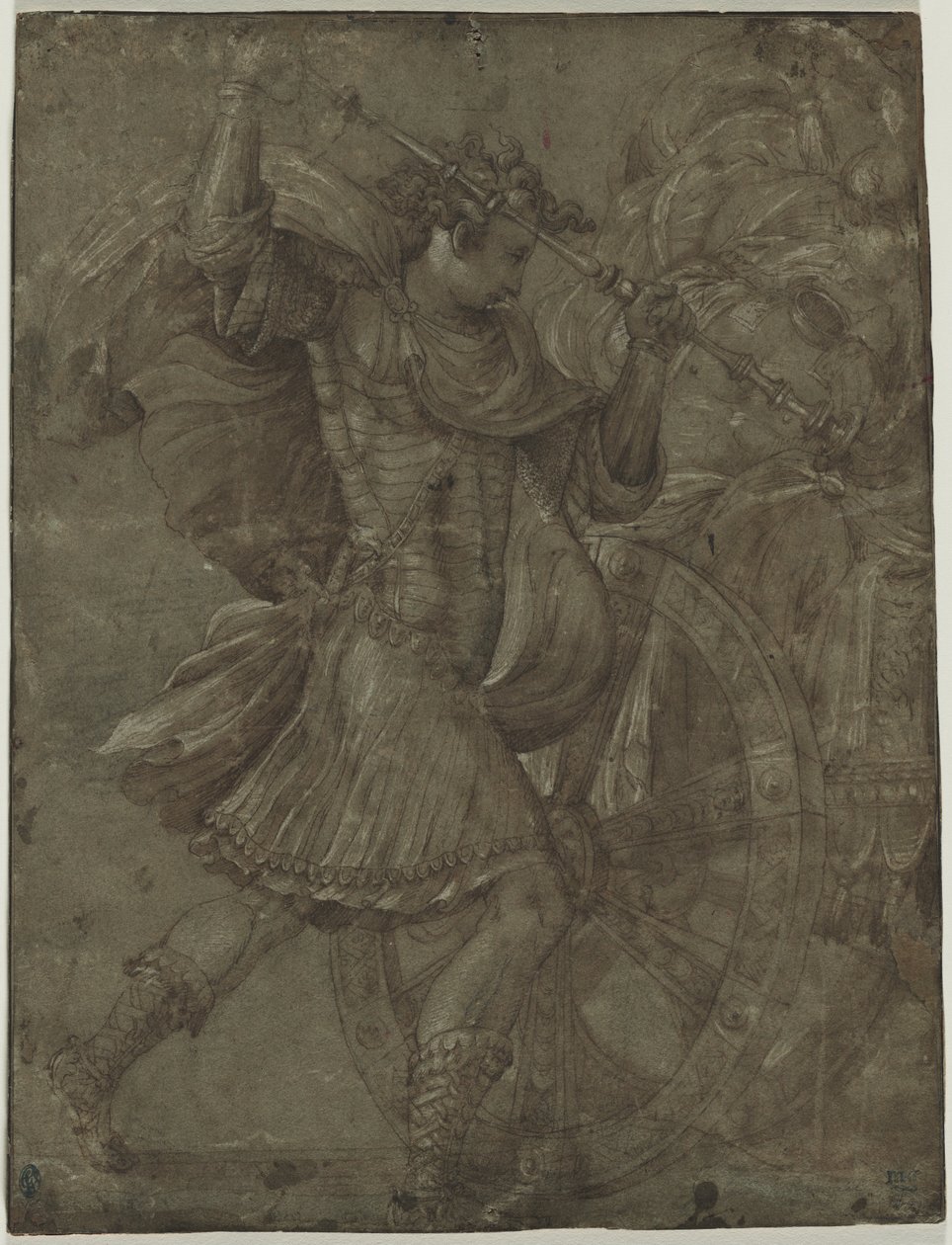 Homem de armadura ao lado de uma carruagem, c. 1550 de Francesco de Rossi Salviati Cecchino