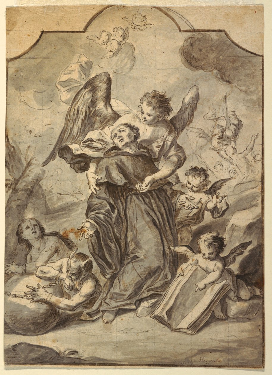 Desenho, Visão de um santo monge beneditino, 1776 de Francesco Saverio Mergolo