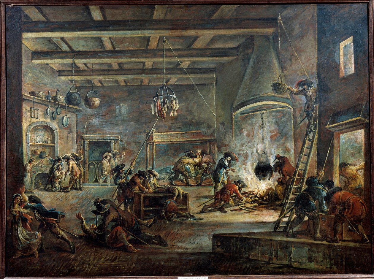 A pilhar uma quinta. Pintura de Francesco Simonini (1686-1753) realizada depois de Jacques Callot de Francesco Simonini