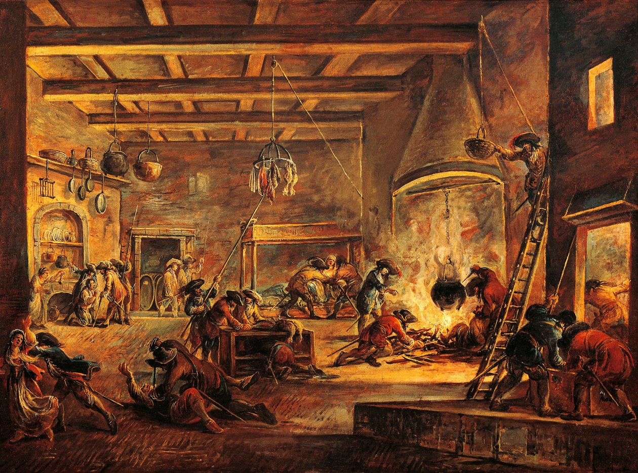 Cozinha de pilhagem, por Francesco Simonini (1669-1753). de Francesco Simonini