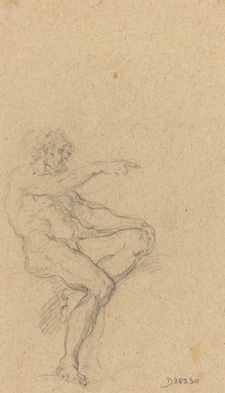 Um homem nu sentado apontando para a direita de Francesco Solimena