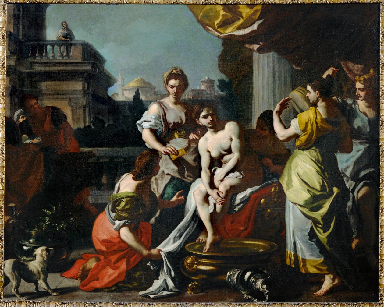 Bathseba no seu banho ... (pintura sobre tela) de Francesco Solimena