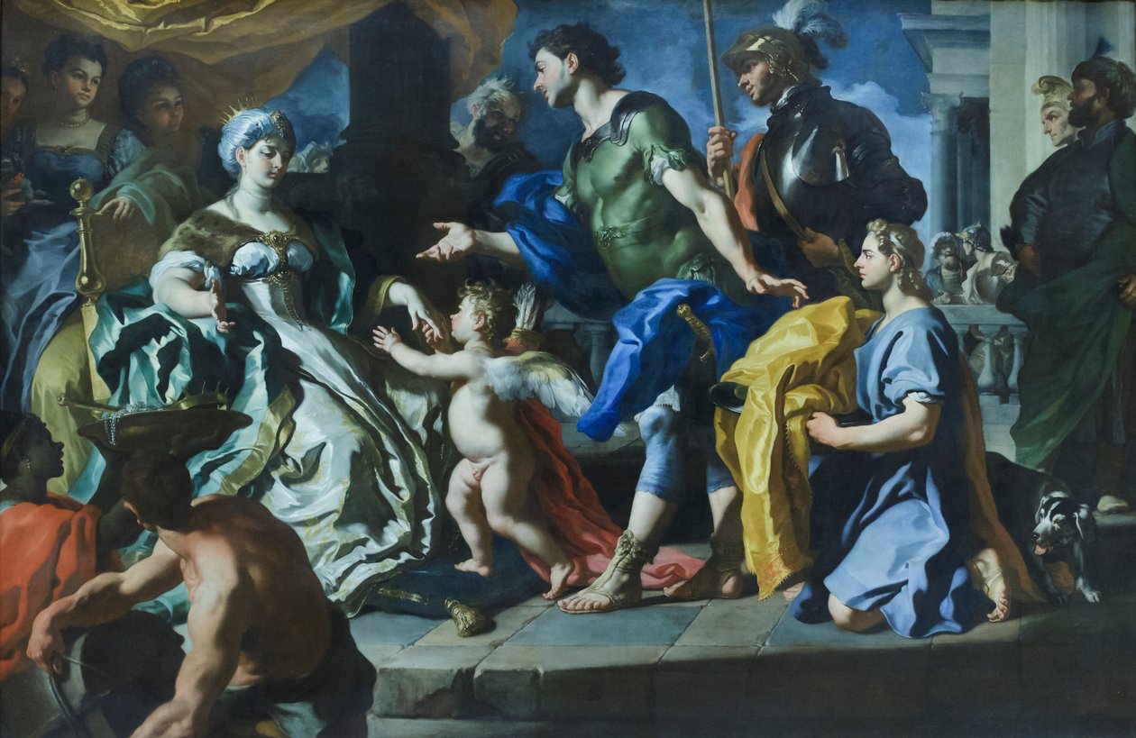 Dido recebendo Eneias e Cupido disfarçado de Ascânio, c.1720s (óleo sobre tela) de Francesco Solimena