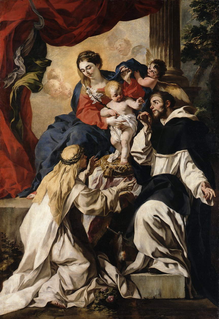 A Virgem entronizada com o Menino, São Domingos e Santa Catarina de Sena (Virgem do Rosário) de Francesco Solimena
