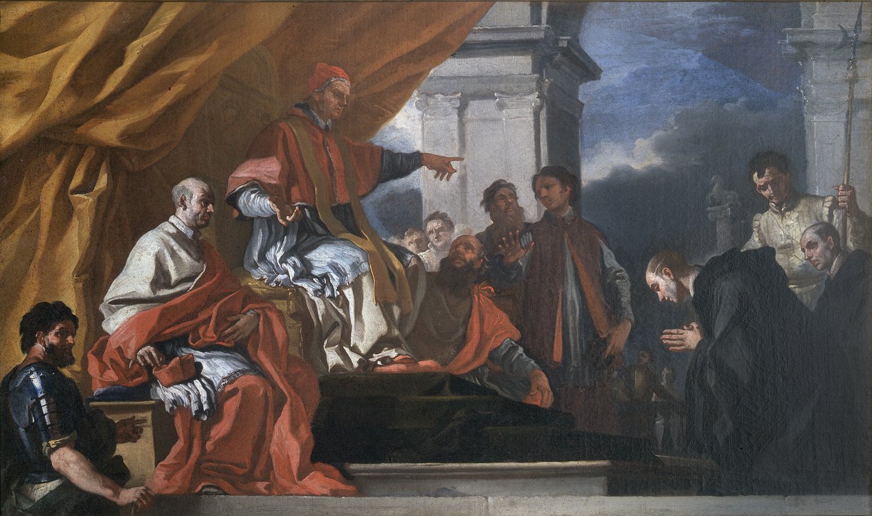 São Willibald busca a bênção do Papa Gregório III antes de ir evangelizar os Saxões de Francesco Solimena