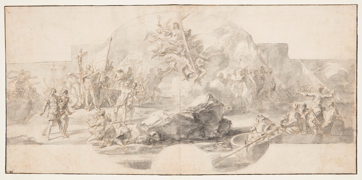 Estudo para pintura "O desembarque de Colombo na América", Sala del Minor Consiglio, Palazzo Ducale, Gênova, Itália de Francesco Solimena
