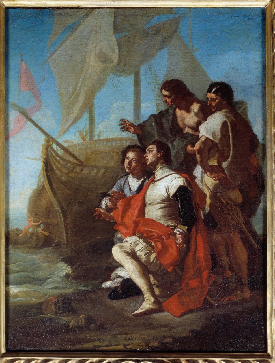 A chegada do explorador Cristóvão Colombo (1451-1506) à América Pintura de Francesco Solimena dit l