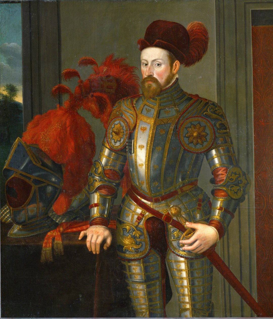 Arquiduque Fernando II, segundo filho do rei Fernando I e de Ana da Hungria (pintura sobre madeira de carvalho) de Francesco Terzio