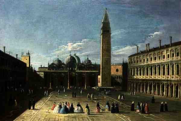 Uma Vista da Piazza San Marco, Veneza (óleo sobre painel) de Francesco Tironi