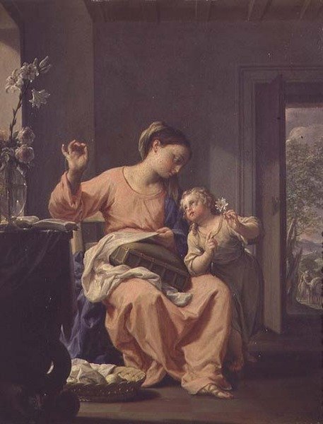 Madonna Sewing de Francesco Trevisani