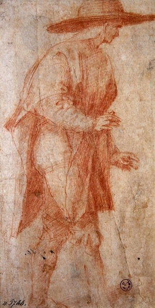 Camponês com um chapéu (giz vermelho sobre papel) de Francesco Ubertini Il Bacchiacca