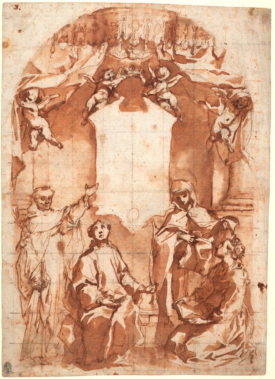 Quatro santos na frente de uma imagem sagrada de Francesco Vanni
