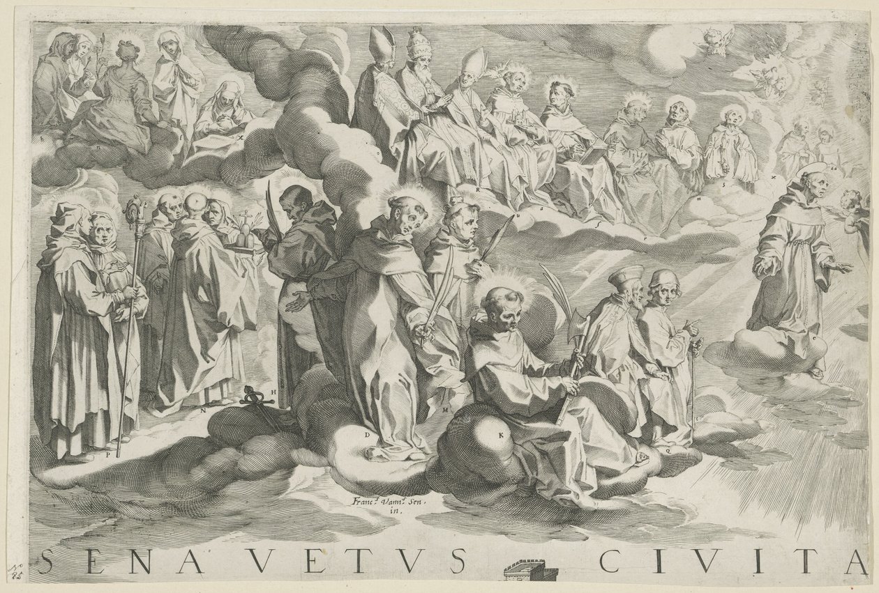 Mapa de Siena (secção superior esquerda)
Senavetus civitas virginis (título sobre o objecto) de Francesco Vanni