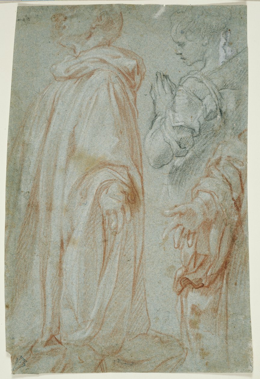 Três estudos para o Cristo ressuscitado adorado por uma santa e San Silvestro Gozzalini, 1607 de Francesco Vanni
