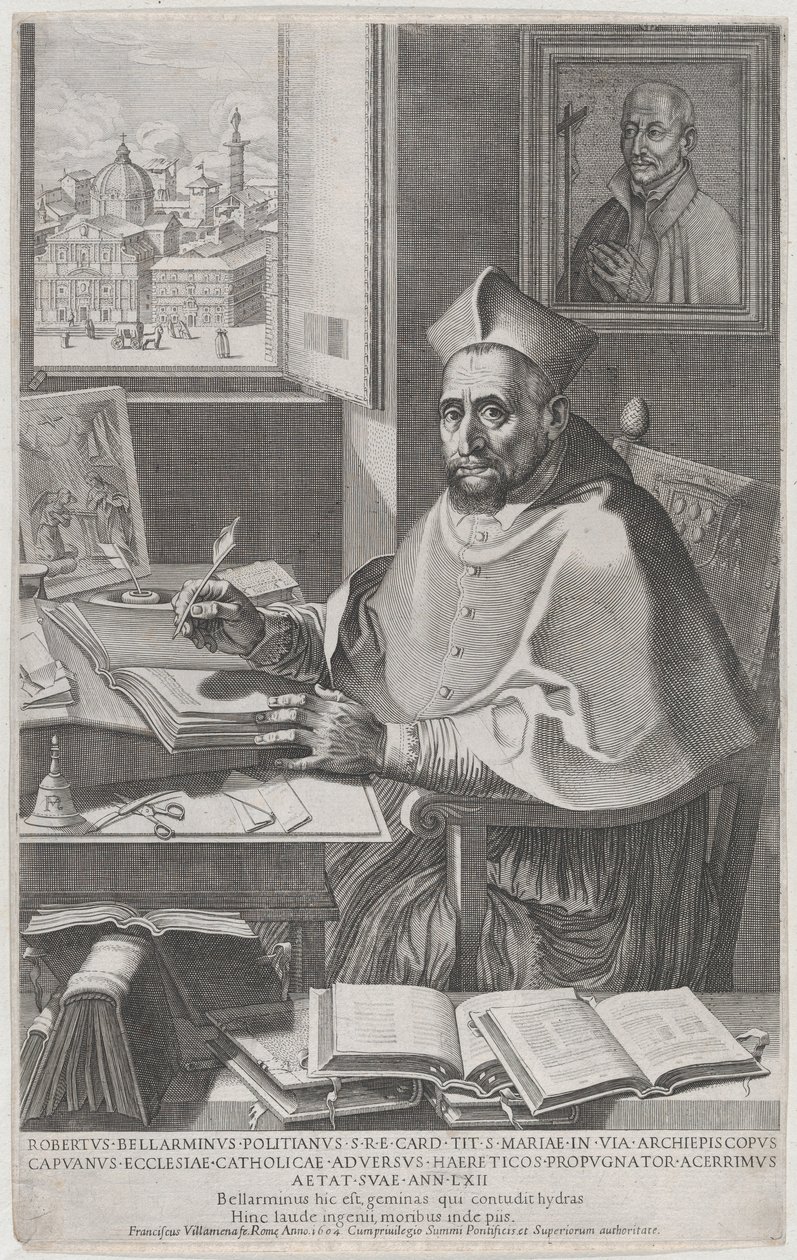 Cardeal Roberto Bellarmino em sua mesa, escrevendo, 1604. de Francesco Villamena