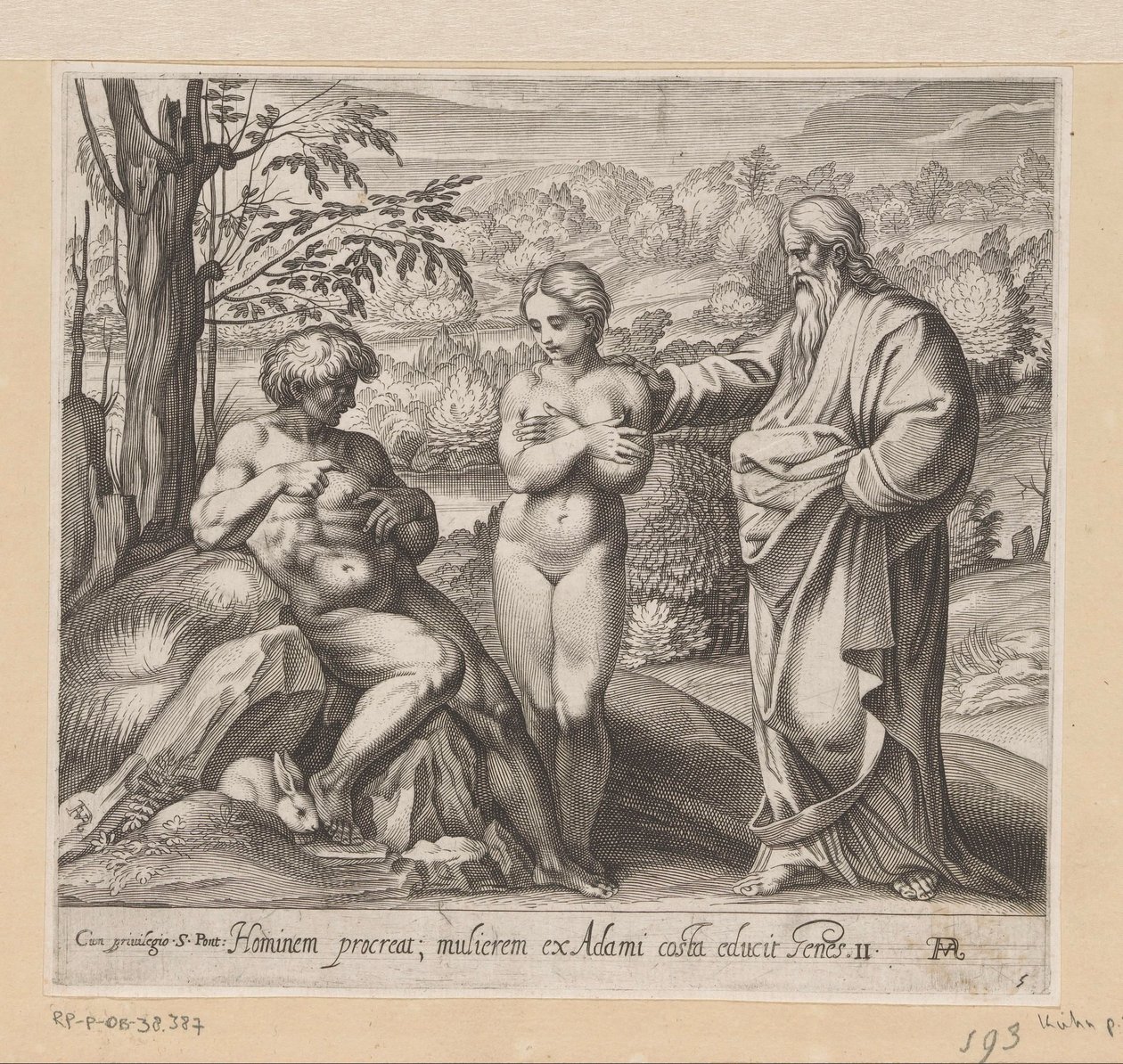 Deus cria o homem e a mulher Pinturas na Loggia de Rafael (título da série) La Sacra Genesi (título da série) de Francesco Villamena