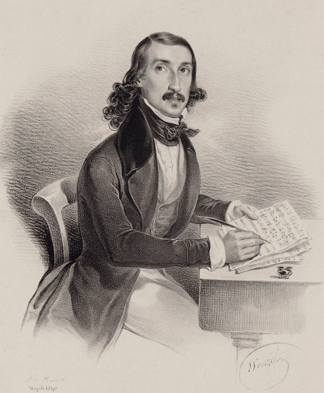 Retrato do cantor e compositor Giacinto Marras 1810-1883, 1840. de Francesco Wenzel