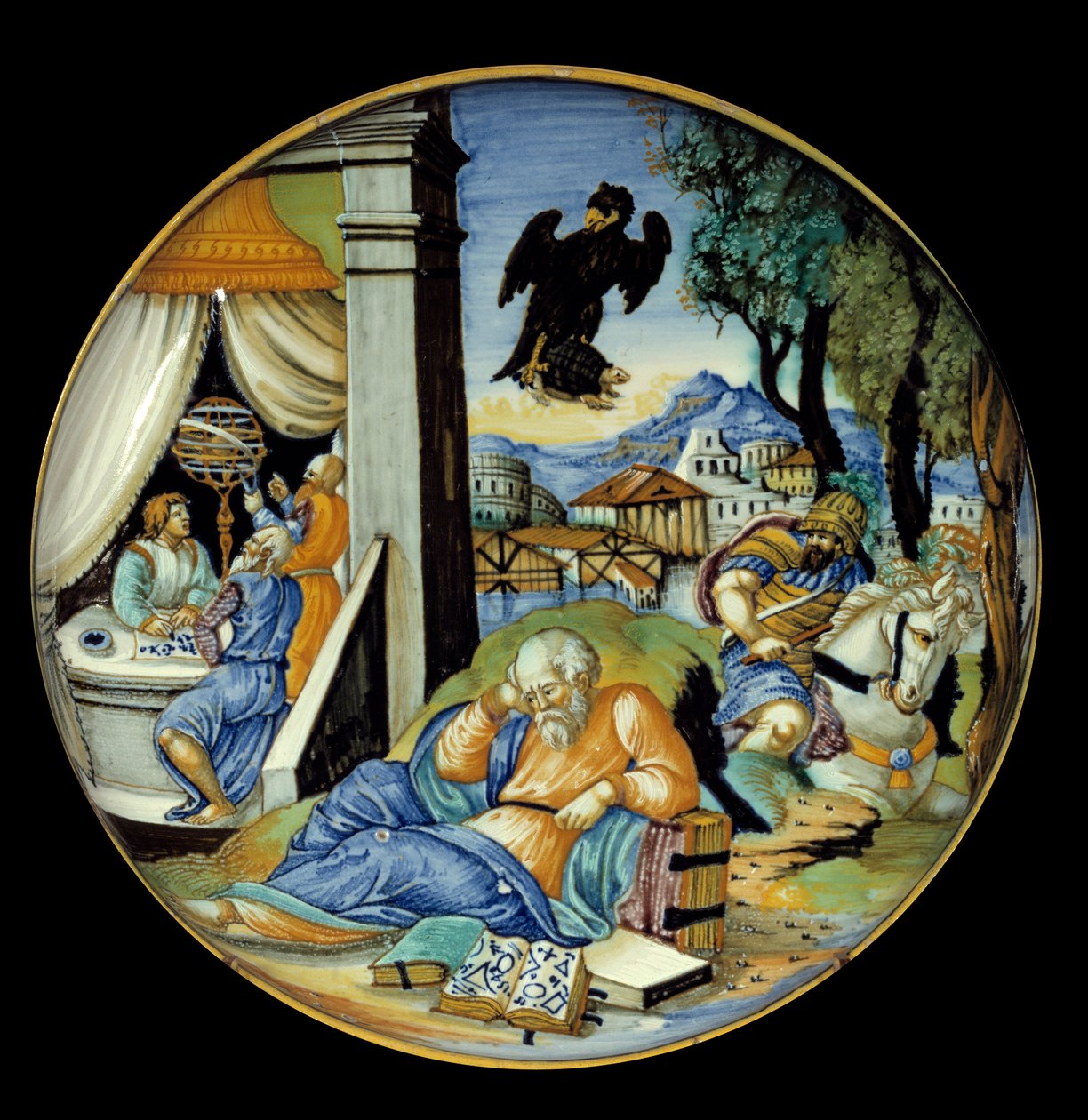 Corte na perna baixa: Alegoria do destino. Faiança. Feito por Francesco Avelli Xanto (ativo por volta de 1530/1540) de Francesco Xanto Avelli