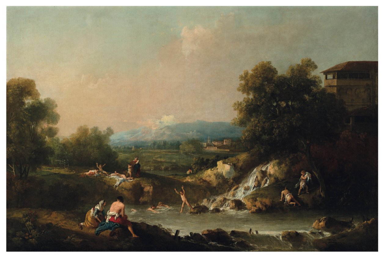 Uma paisagem fluvial com banhistas de Francesco Zuccarelli