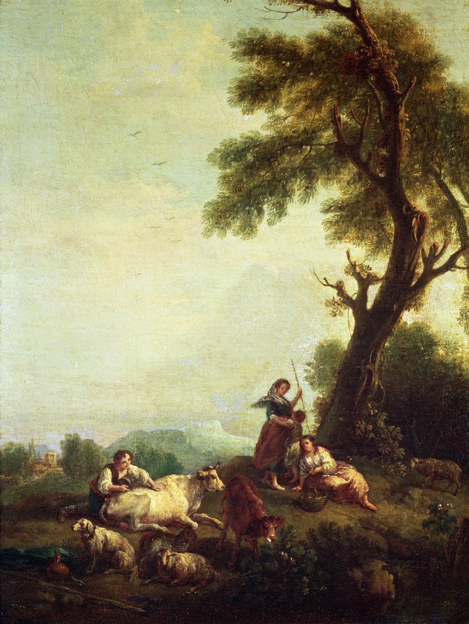 Paisagem, com, camponeses, observar, um, rebanho gado de Francesco Zuccarelli