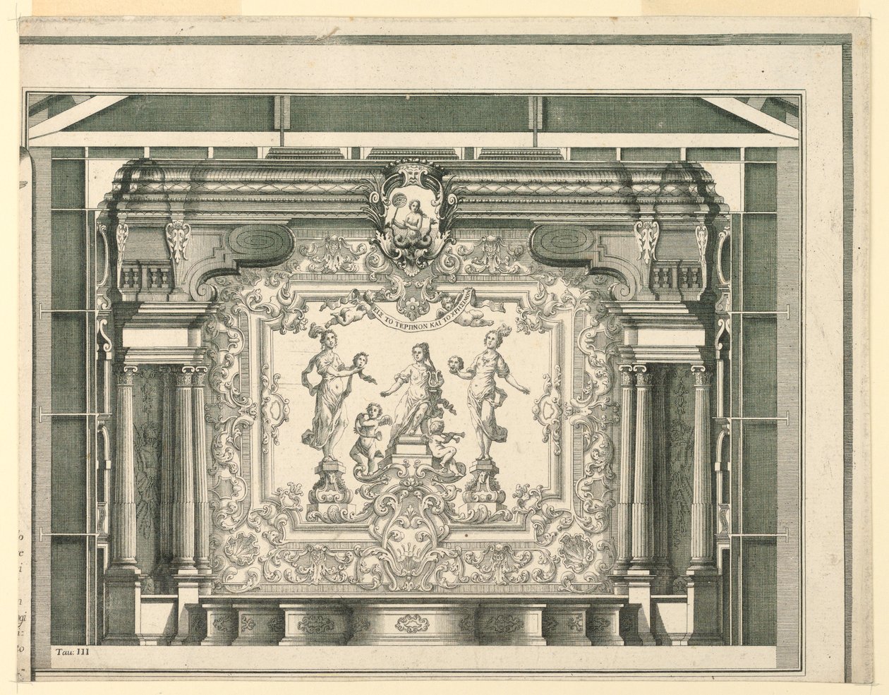 Seção transversal, Proscênio e Cortina, Teatro Filarmonico, Verona de Francesco Zucchi