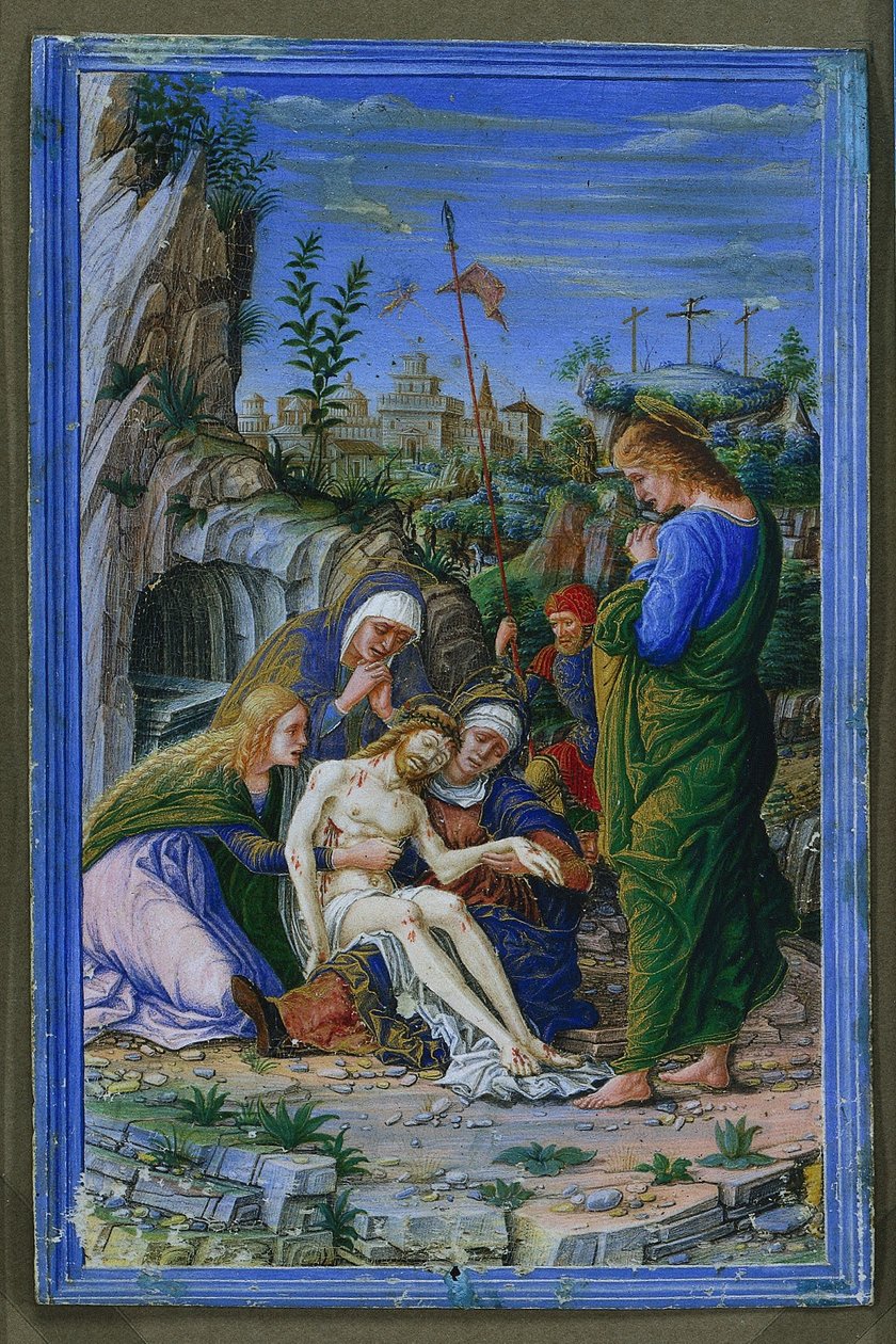 Folha única de um livro de horas: Pieta, c. 1475-1485. de Francesco dai Libri
