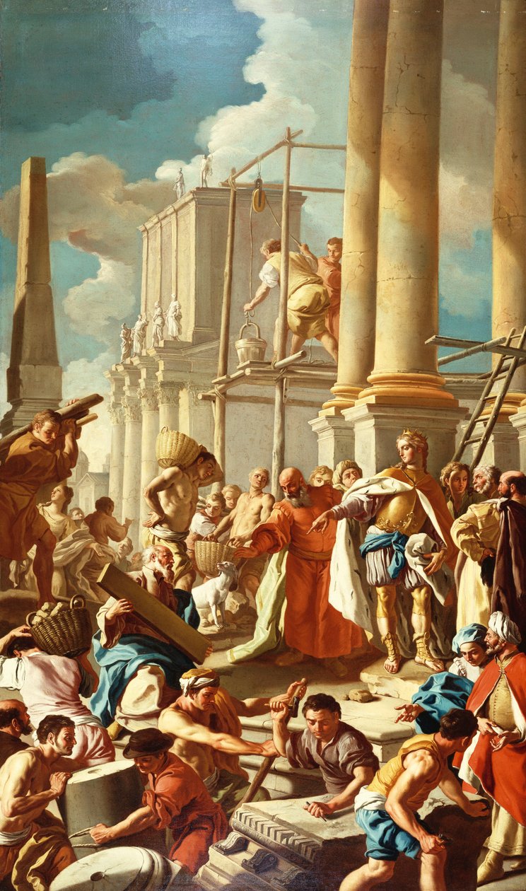 Robert de Anjou construindo a Igreja de Santa Chiara, Nápoles (óleo sobre tela) de Francesco de Mura