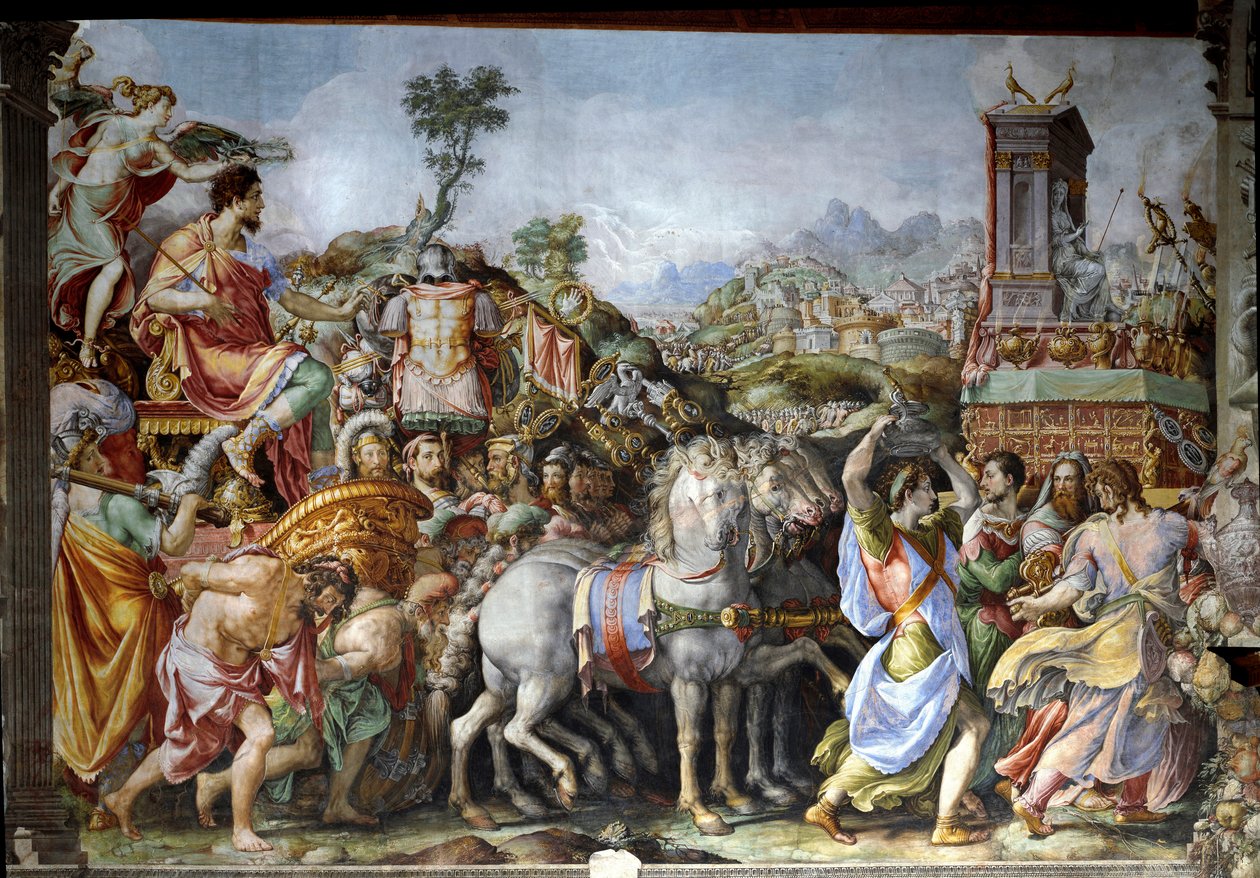 O triunfo de Marcus Furius Camillus, general e estadista romano (Fresco de Francesco de Rossi Salviati