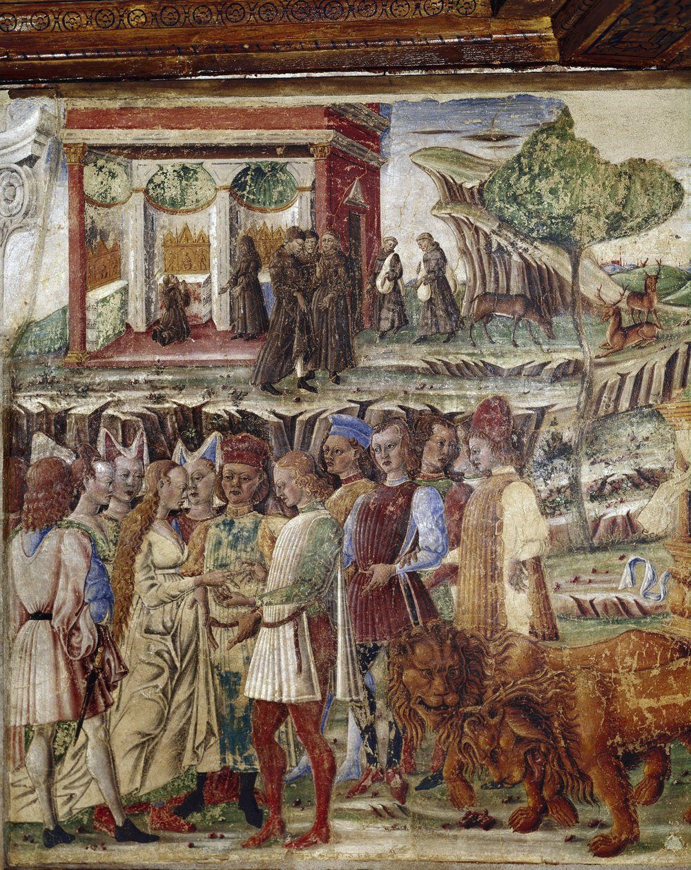 Alegoria do mês de julho, detalhe do triunfo de Júpiter, detalhe da cena do casamento - afresco de Francesco del Cossa (ca. 1436-vers 1478) Ferrara (Ferrara) Palazzo Schifanoia, Salone dei Mesi de Francesco del Cossa