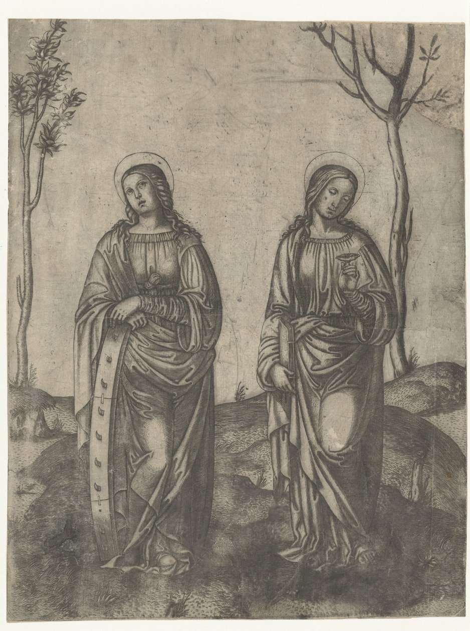 Santa Catarina com a roda partida e Lúcia com os olhos na tigela de Francesco di Francia (attributed to)